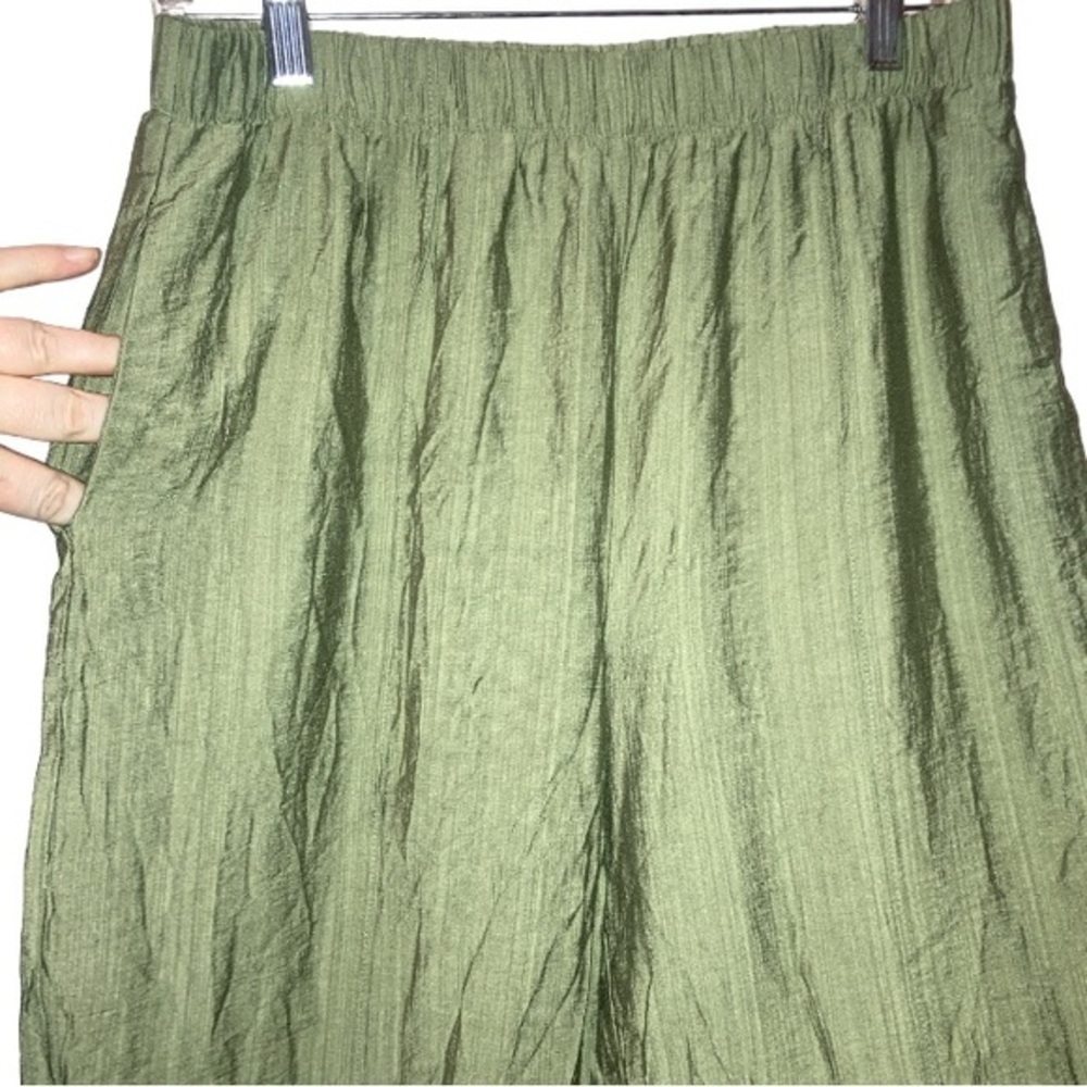 Topshop woman’s olive green wide leg crinkle ankle pants size 4 Small - Picture 11 of 13